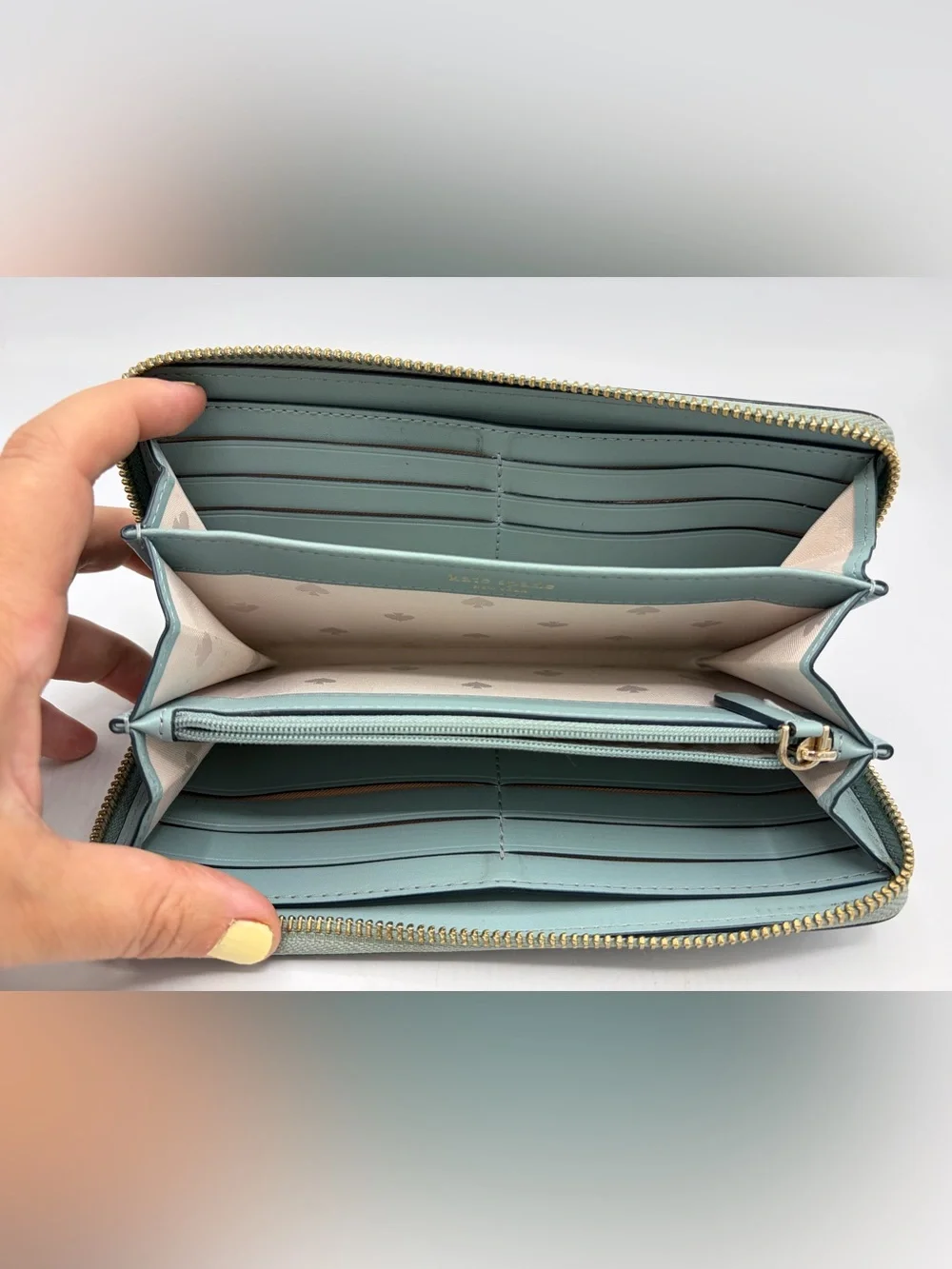 Kate spade Mint Green Zip Wallet with Gold Logo